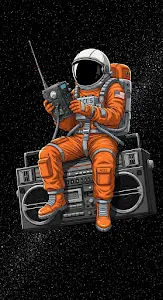 Space Traveler Listening to Radio on a Retro Boombox