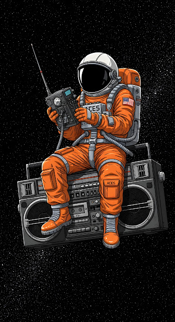 Space Traveler Listening to Radio on a Retro Boombox - Free mobile Wallpaper