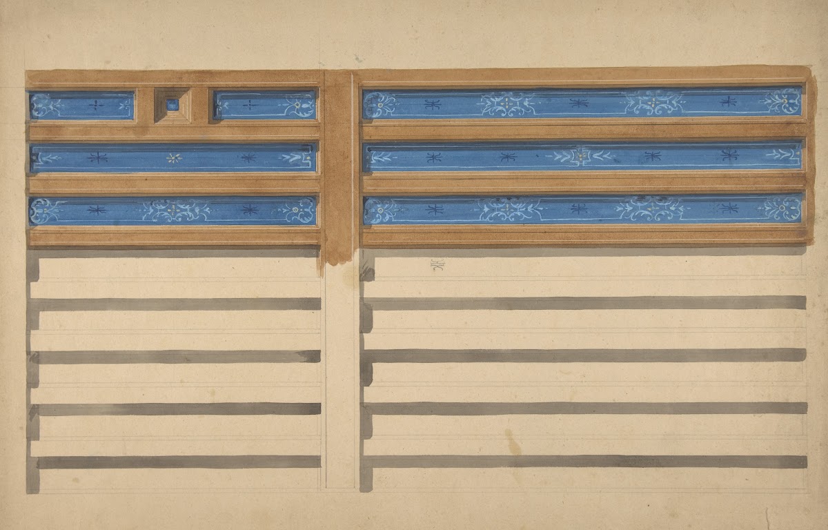 Design for a beamed ceiling with painted panels 183097