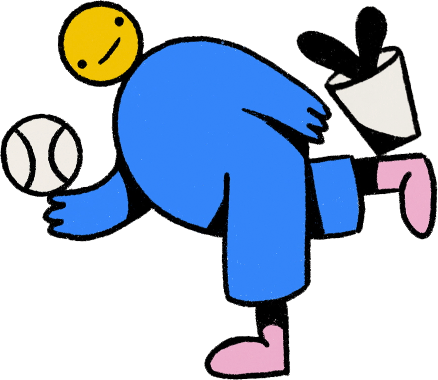 Bill azul inclinado sosteniendo pelota