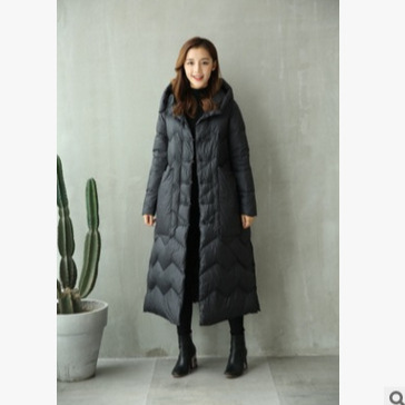 Long vintage-style down jacket with toggle closures
