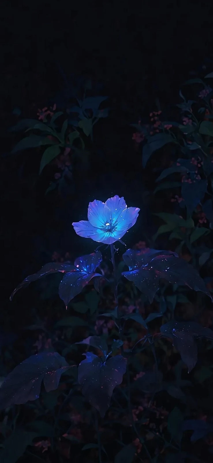 Blue Bioluminescent Flower Bloom - Dark Floral Photography Full HD iPhone Wallpaper (1200x2600)