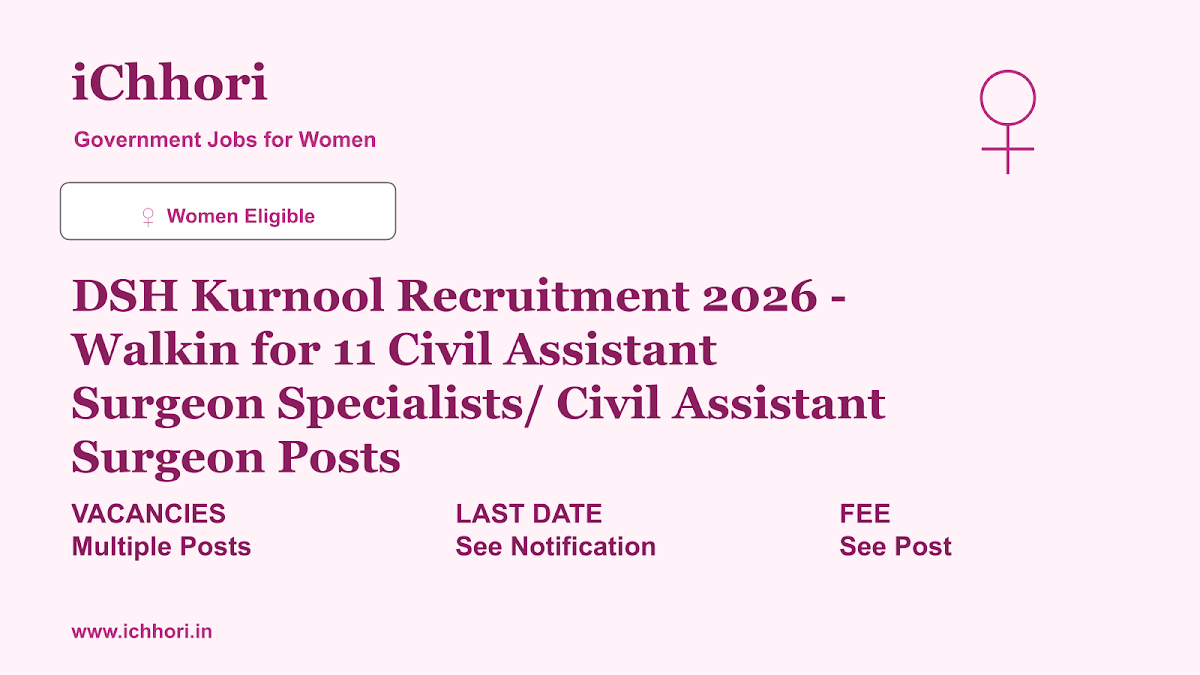 DSH Kurnool Recruitment 2026 - Walkin for 11 Civil Assistant Surgeon Specialists/ Civil Assistant Surgeon Posts - iChhori
