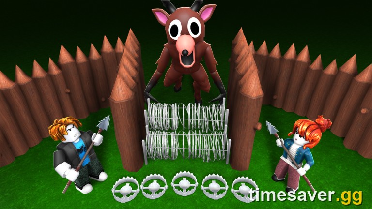 99 Nights in the Forest survivors defending a wooden camp gate with melee weapons