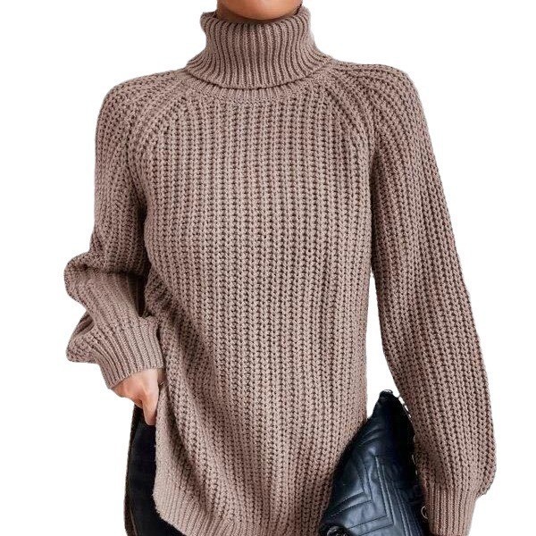 Damen-Strickpullover, mittellang mit hohem Kragen