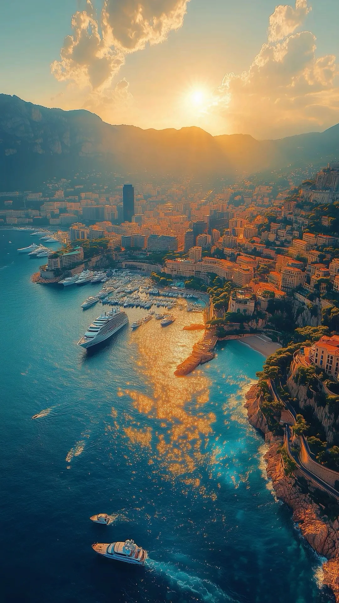 Golden Hour Sunset Over Mediterranean Coastal City Marina - Free 4K mobile Wallpaper