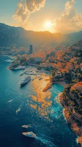 Golden Hour Sunset Over Mediterranean Coastal City Marina