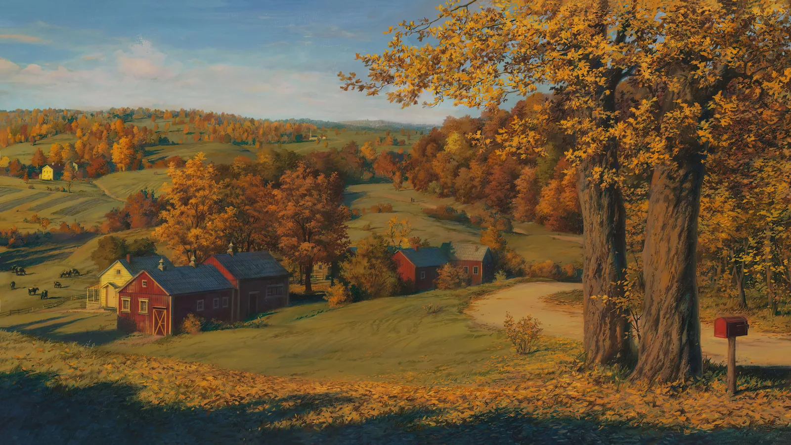 Autumn Countryside Landscape Painting - Landscape Painting 4K Wallpaper (3840x2160)