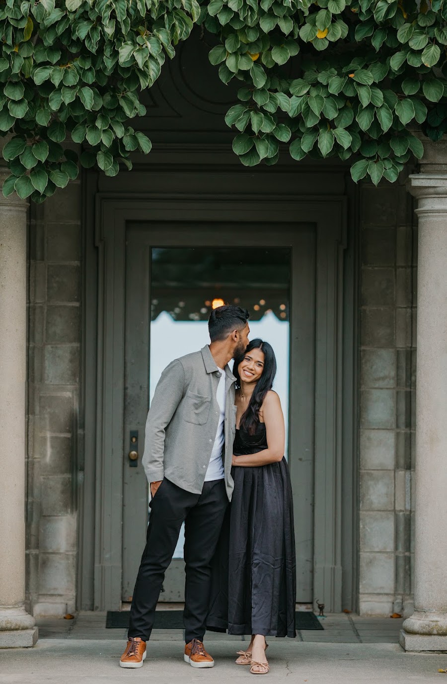 Candid engagement laughter in soft afternoon light