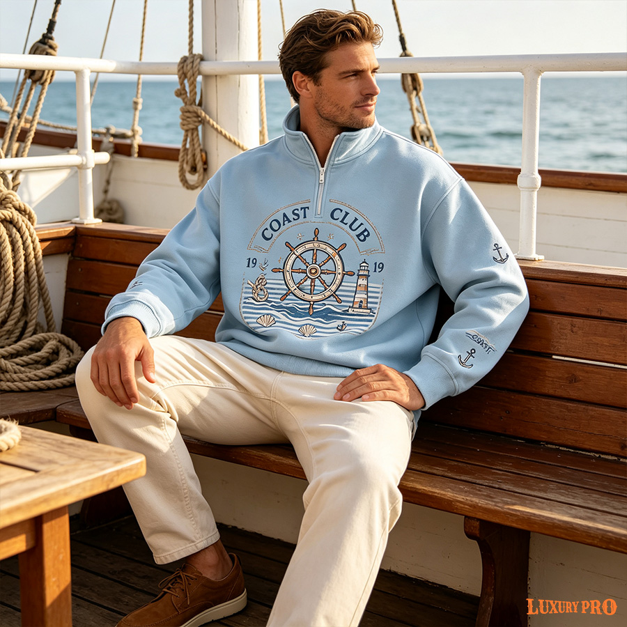2D Suede Half‑Zip Sweatshirt