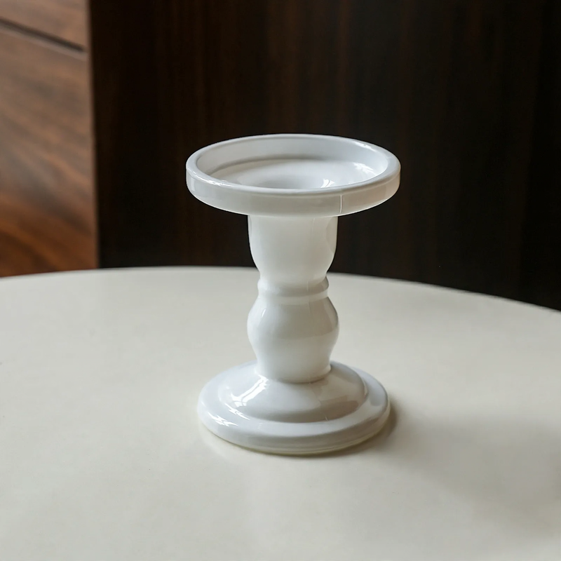 Glass candle tray with pedestal foot, modern