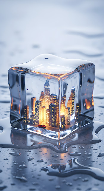 Glowing City Skyline Encased Inside a Melting Ice Cube - Free mobile Wallpaper