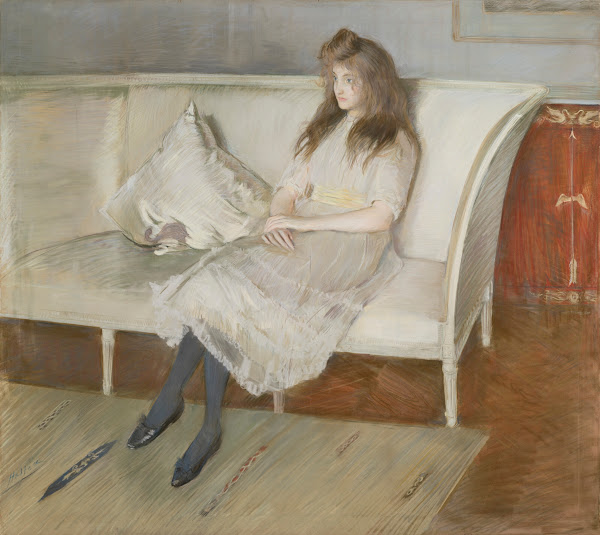 Jeune fille assise sur un canapé dit Symphonie en blanc Mademoiselle Paulmier 18