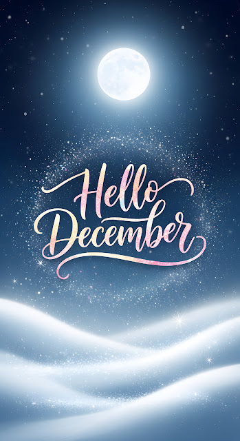 Hello December Winter Night Sky Full Moon Snowdrifts - Free mobile Wallpaper