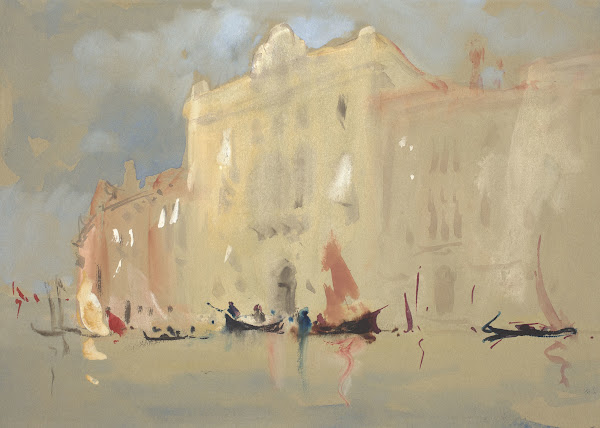 Gondolas Before a Palace on the Grand Canal in Venice