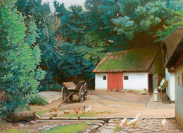 Gårdeksteriør med høns 1939