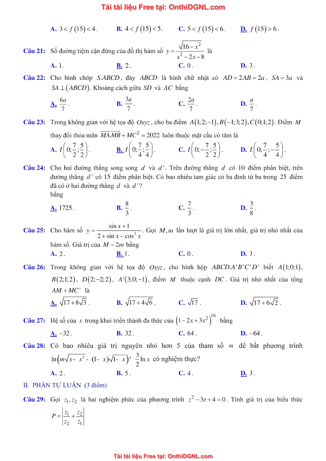 16 Đề ôn DGNL Sư Phạm HN môn toán - có đáp án