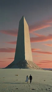 Monumental Desert Obelisk Couple Walking