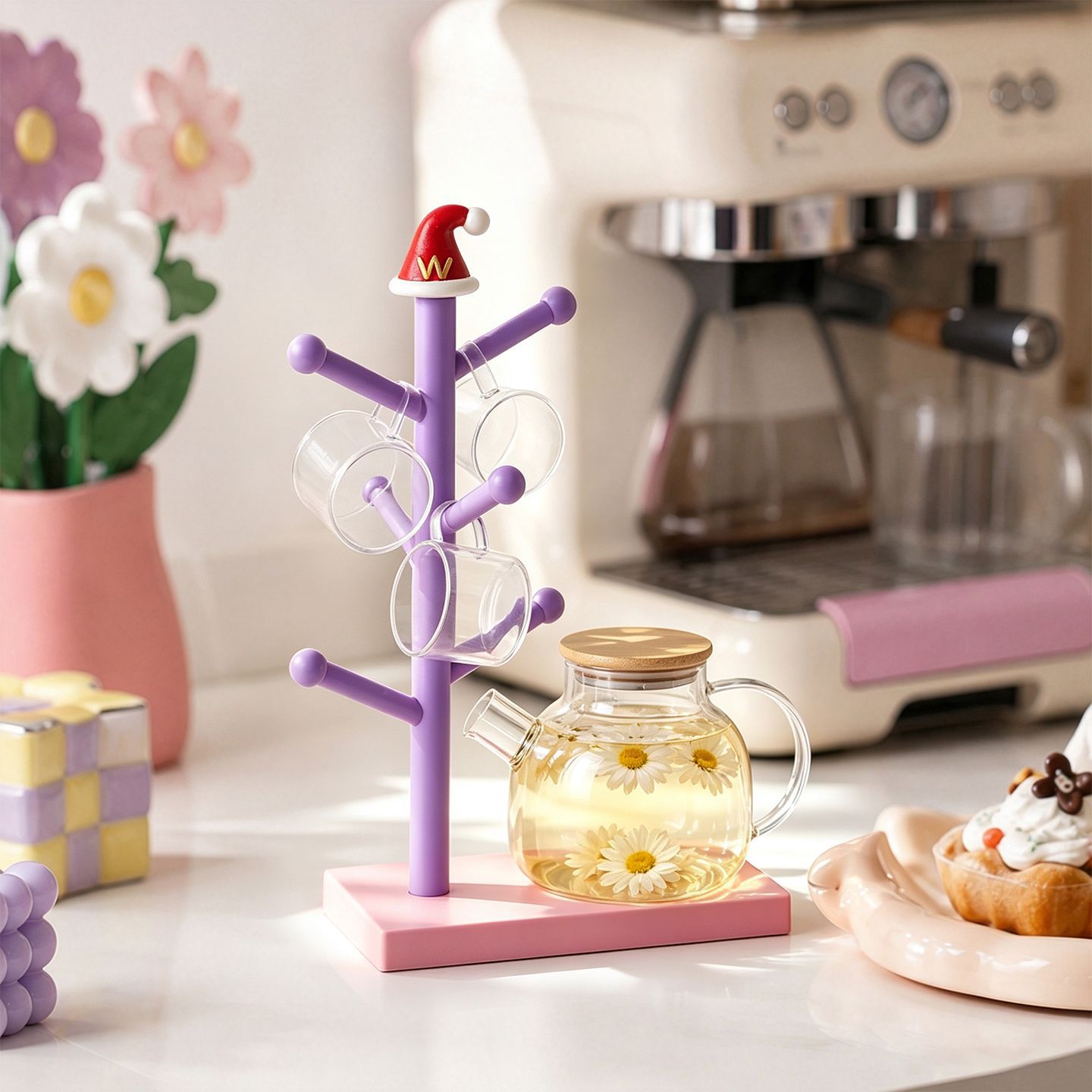 Mug rack with motif, drainage
