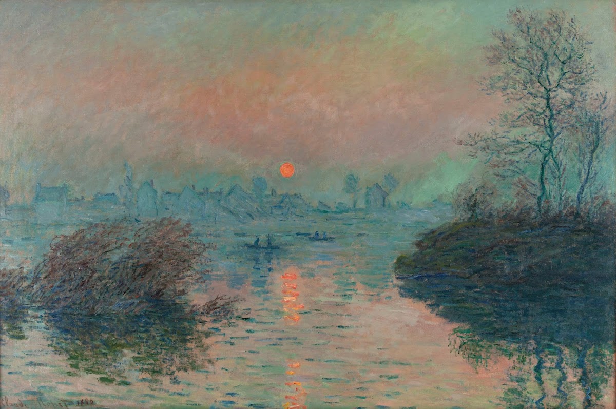 Soleil couchant sur la Seine à Lavacourt effet dhiver 1880
