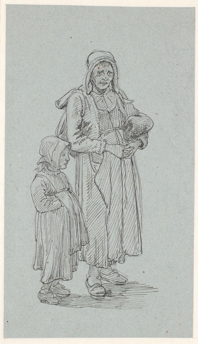 Gammel svensk kone og lille pige 1851