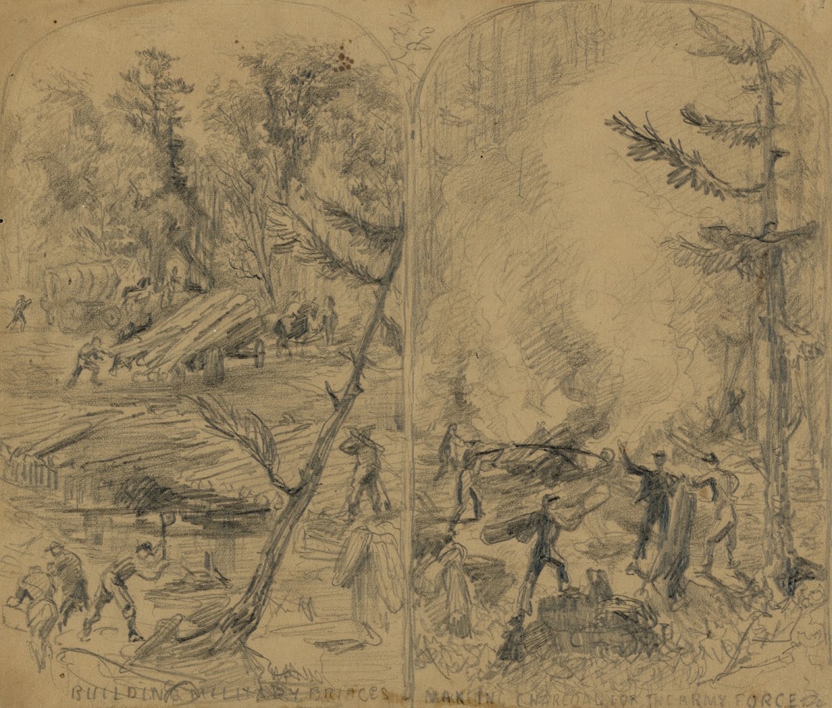 Building military bridges Making charcoal for the army force 1860 1865