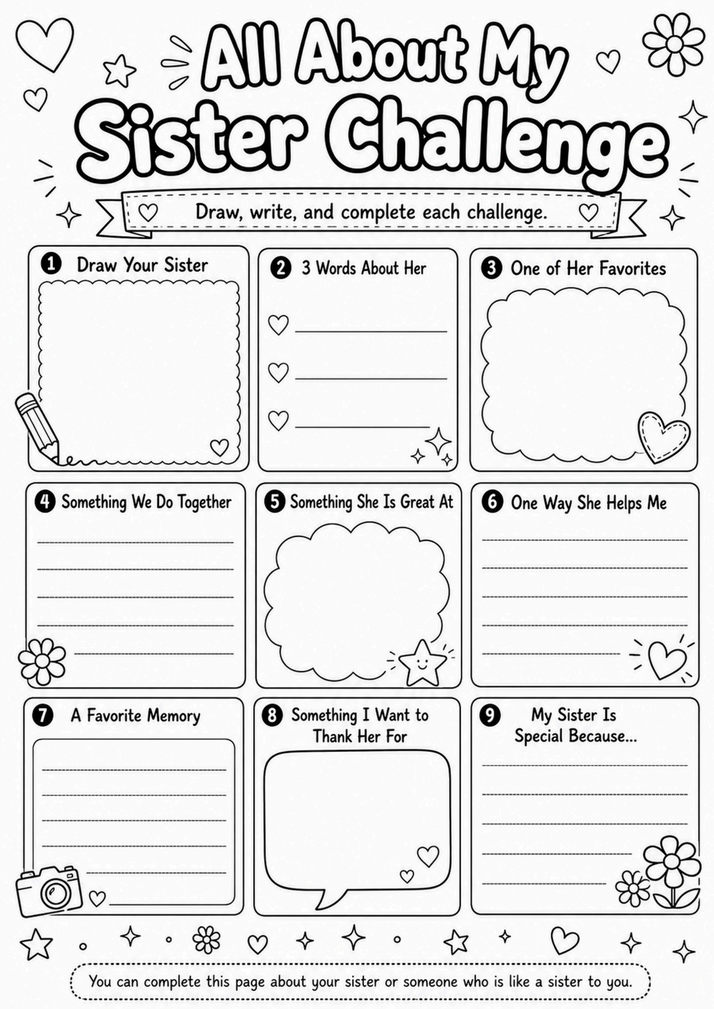 All About My Sister Challenge Worksheet