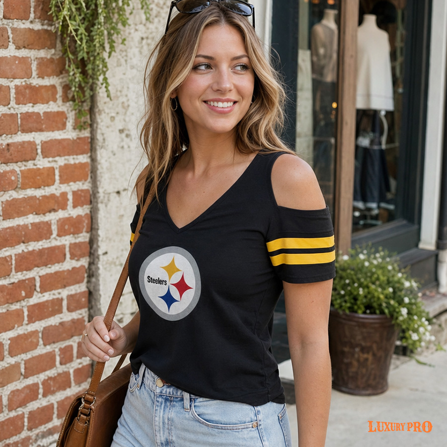AOP MEG off shoulder V-neck women's short sleeved shirt