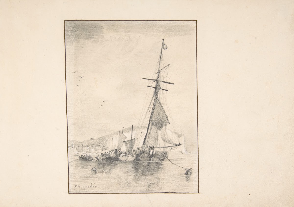 Boats Moored Near Cliffs Of Dover 19th Century