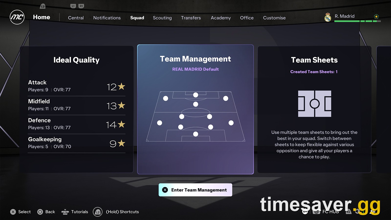 EA FC squad hub with the Team Management tile selected, the menu players have to leave before tactics edits revert