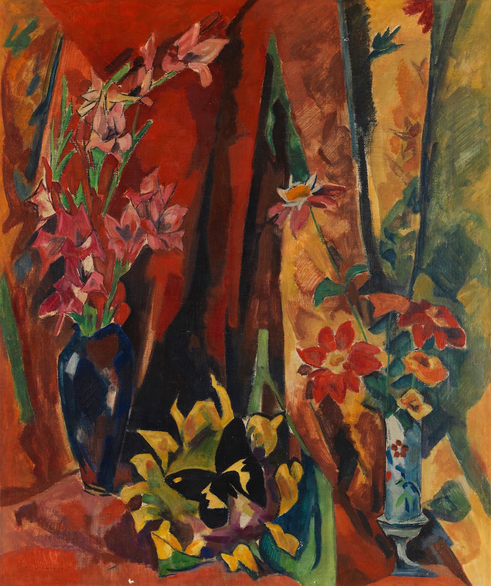 Blumenstillleben mit Schmetterling 1919