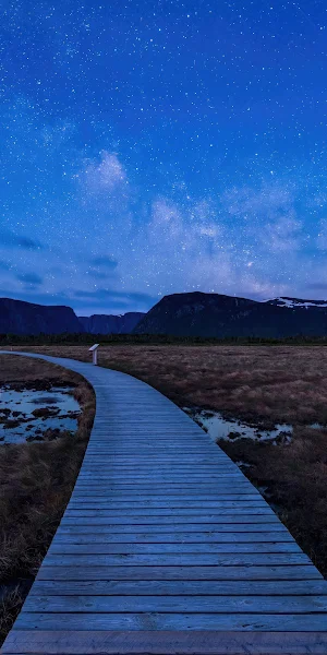 Milky Way, Boardwalk, Mountains, Landscape 4K Wallpaper Background