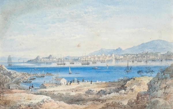 View Of The Fleet At Anchor Off Corfu Taken From The Island Of Vido