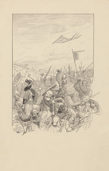 The Danish flag falls from the sky onto a battlefield 1896