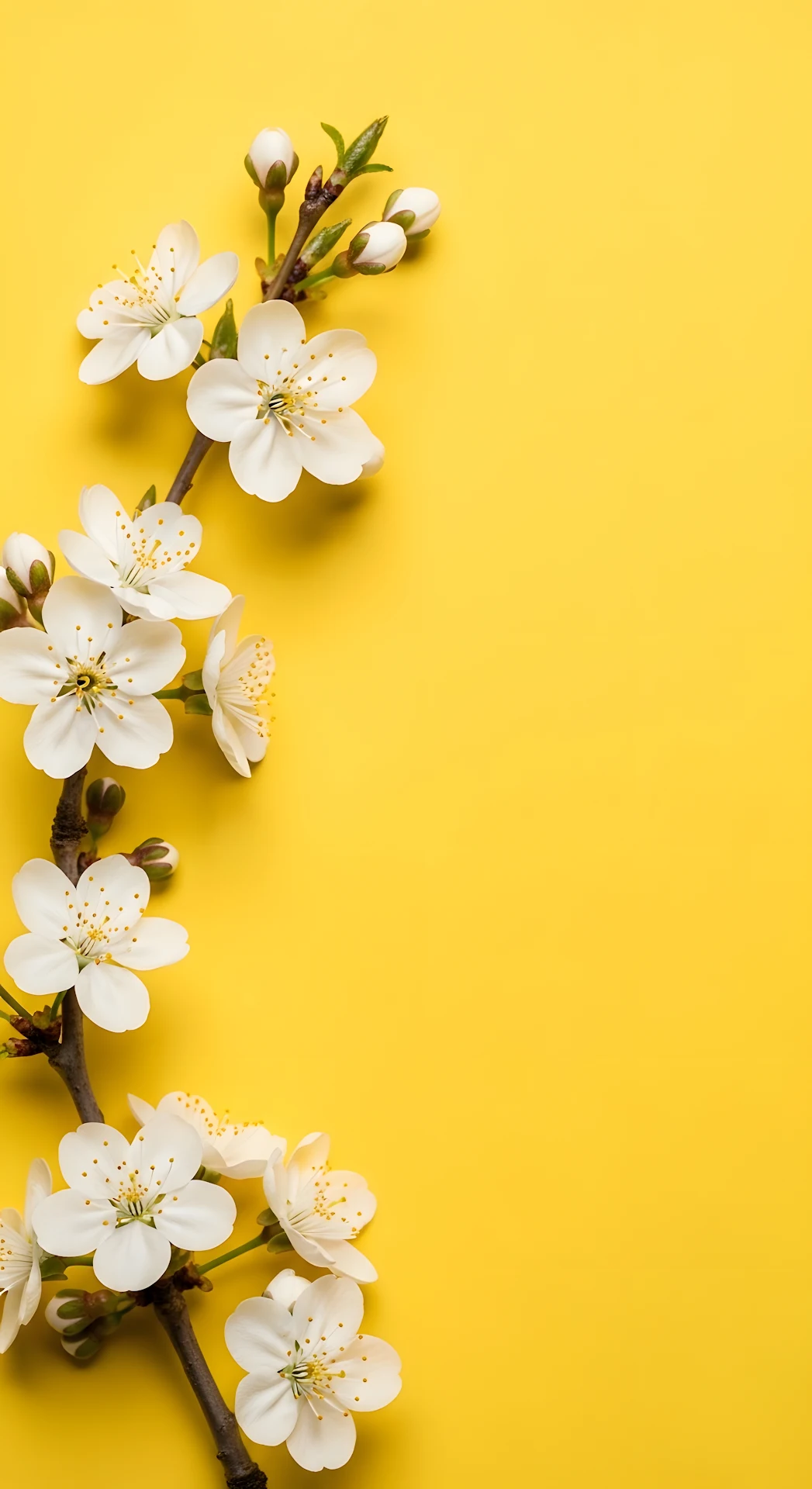 White Spring Blossoms Over Vibrant Yellow Minimalist Composition - Free 4K mobile Wallpaper
