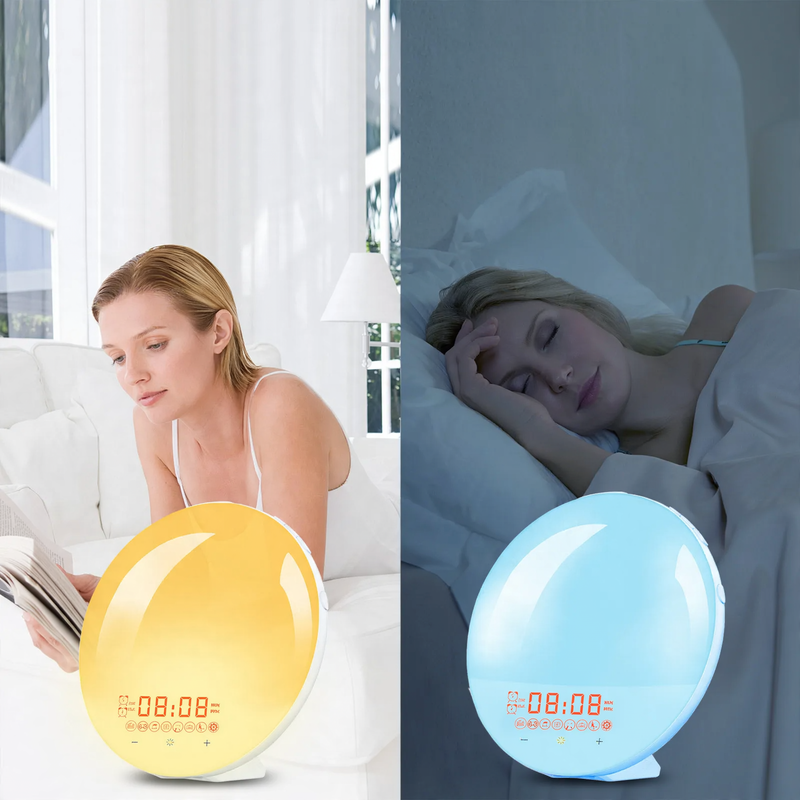 Alarm clock with light, FM radio, and sunrise simulation