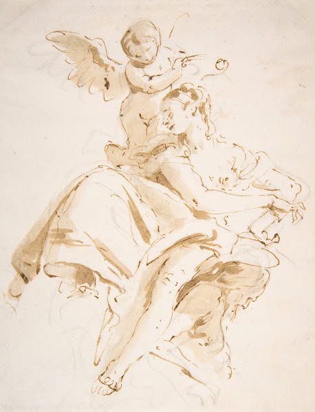 Winged Putto Crowning a Seated Woman Who Looks to the Left 16961770