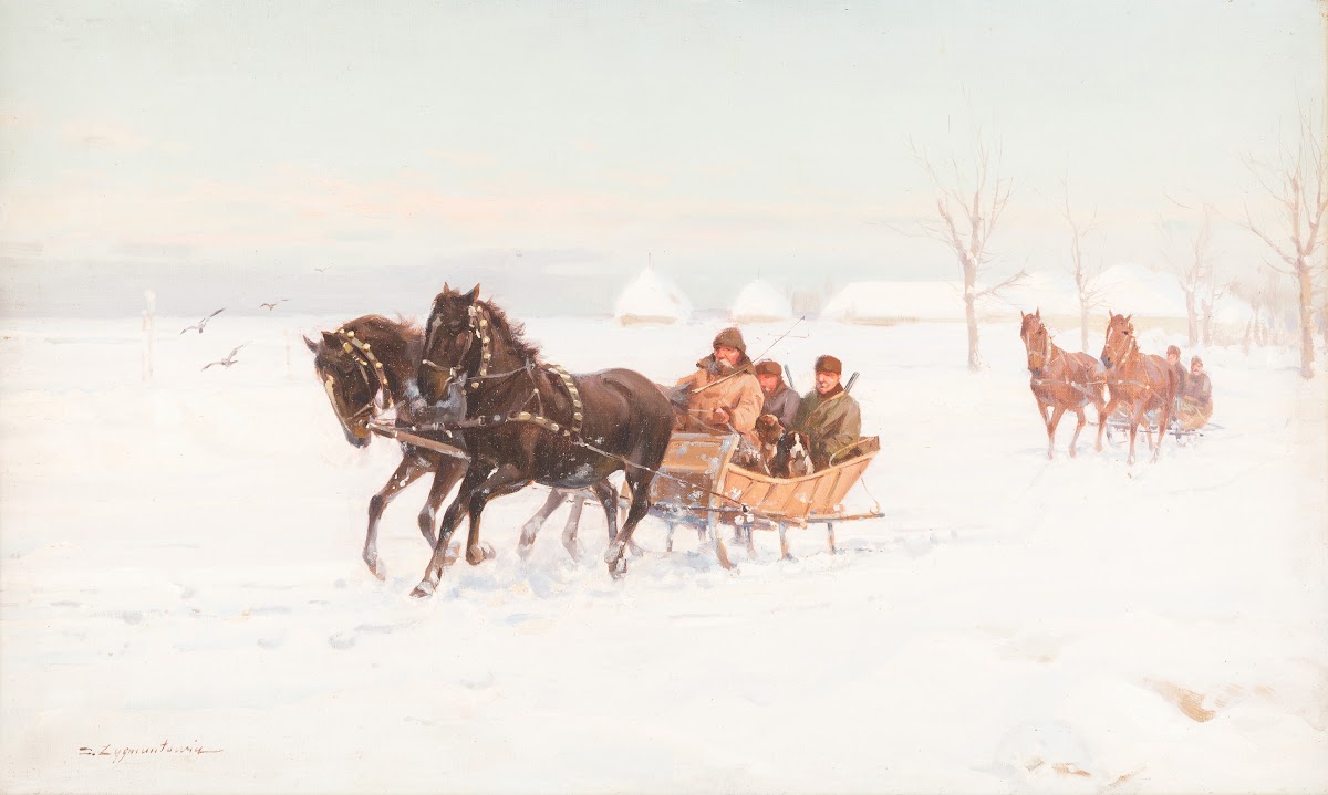 Sleights in snowy landscape