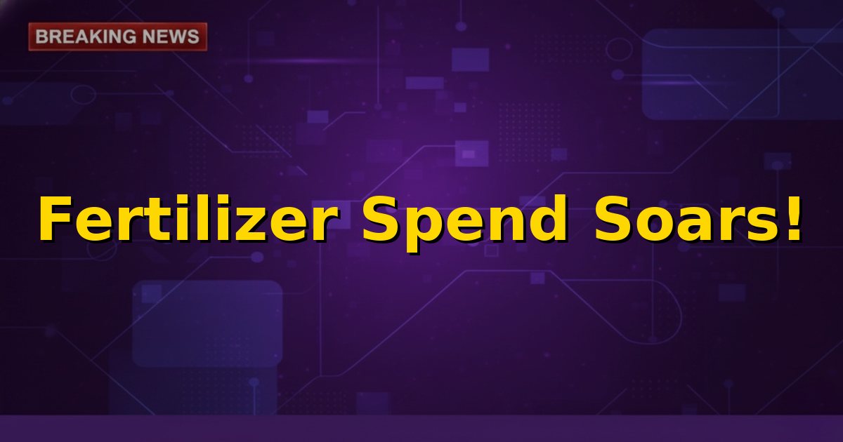 Image depicting a farmer in a field with stylized graphs showing rising expenditure on fertilizer subsidies.