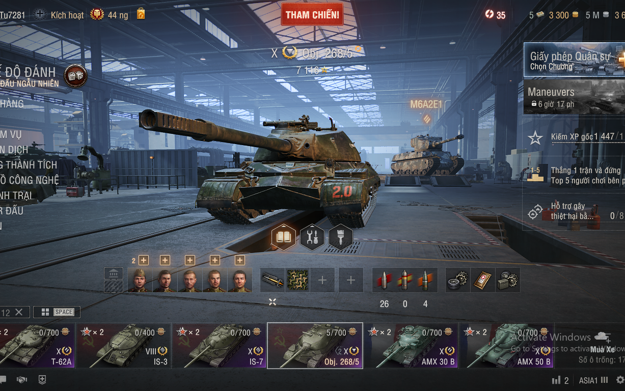 Acc World of Tanks PC gồm 5 tank X IS-7, T-62A, AMX 50B, AMX...