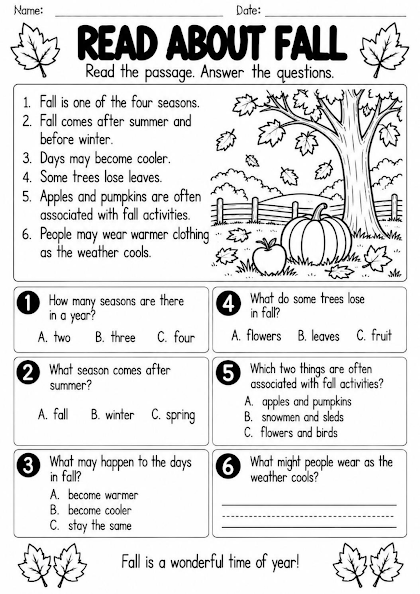 Read About Fall Worksheet