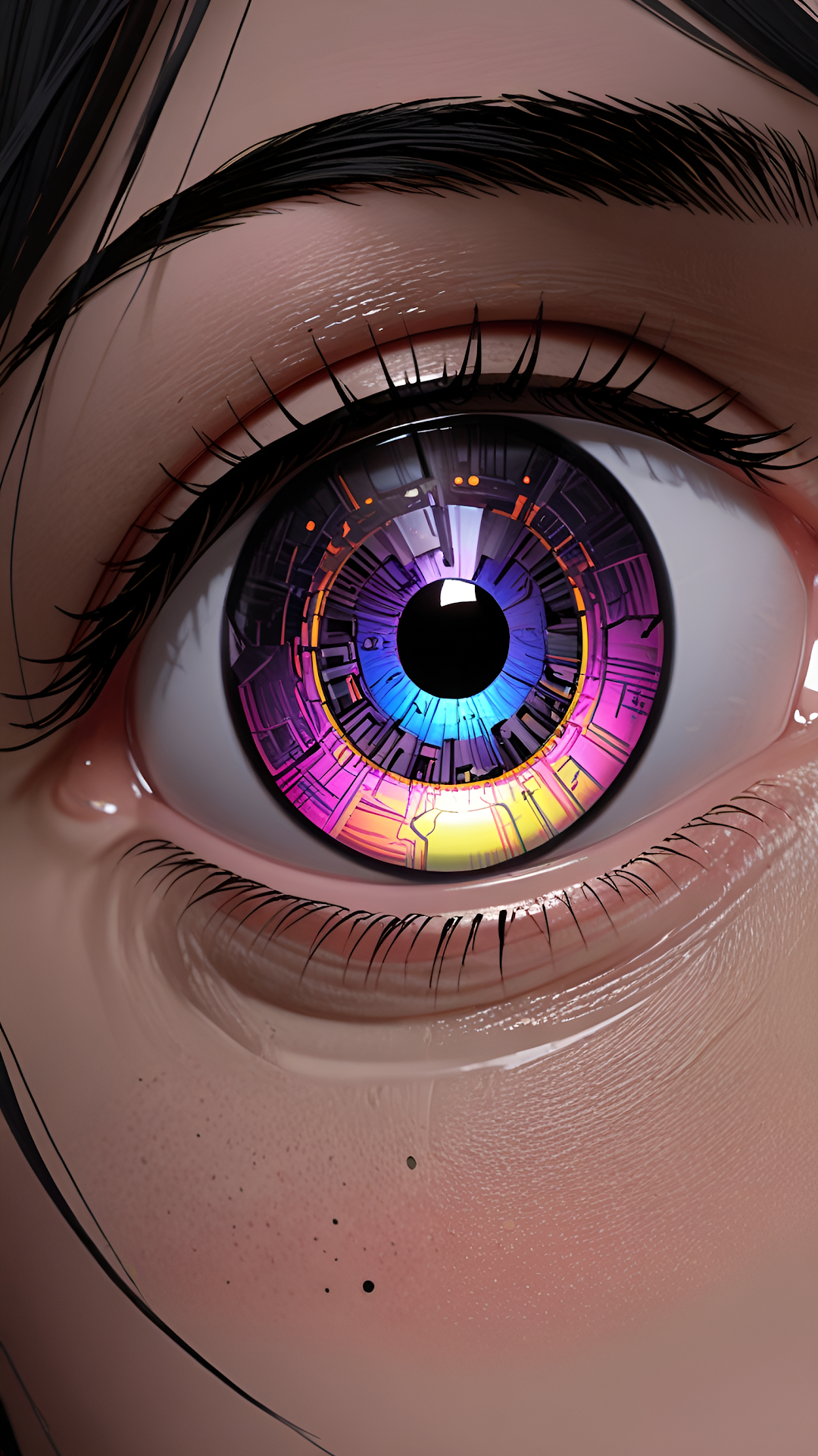 Neon Cybernetic Iris Macro View Digital Art - Free 4K mobile Wallpaper