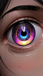 Neon Cybernetic Iris Macro View Digital Art