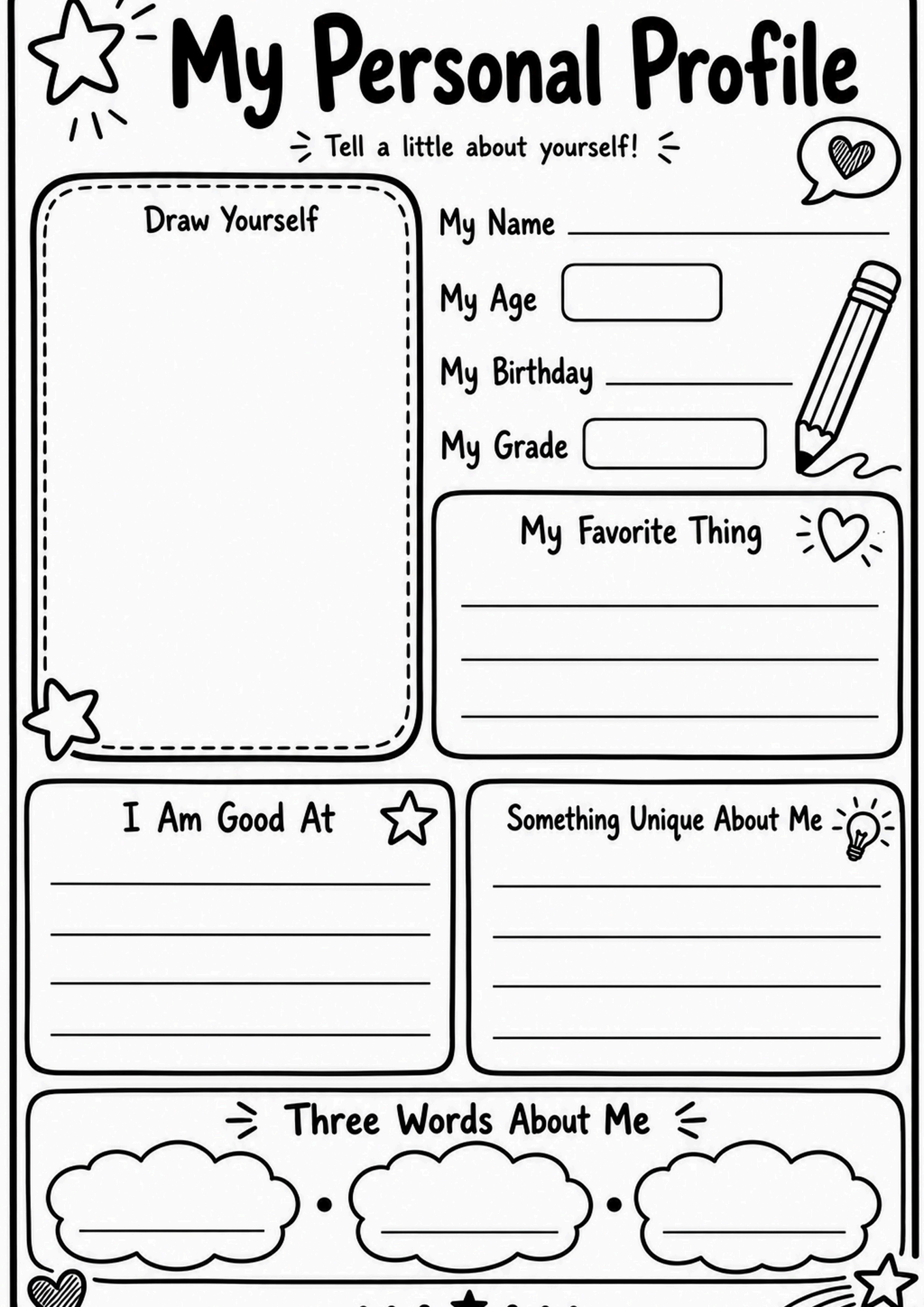 All About Me Kindergarten Writing Worksheet