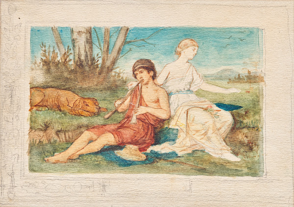 Knabe mit Doppelflöte und Muse 1884 1885