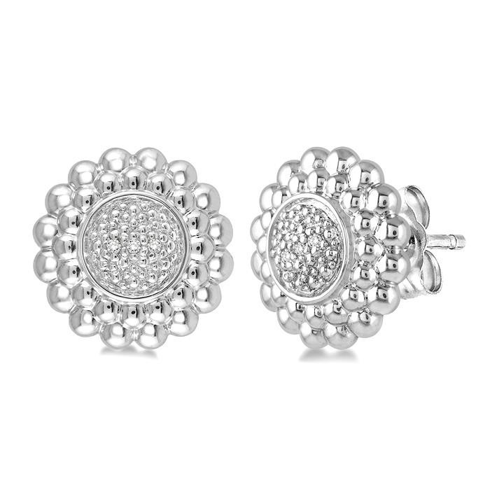Silver Round Bead Diamond Earrings