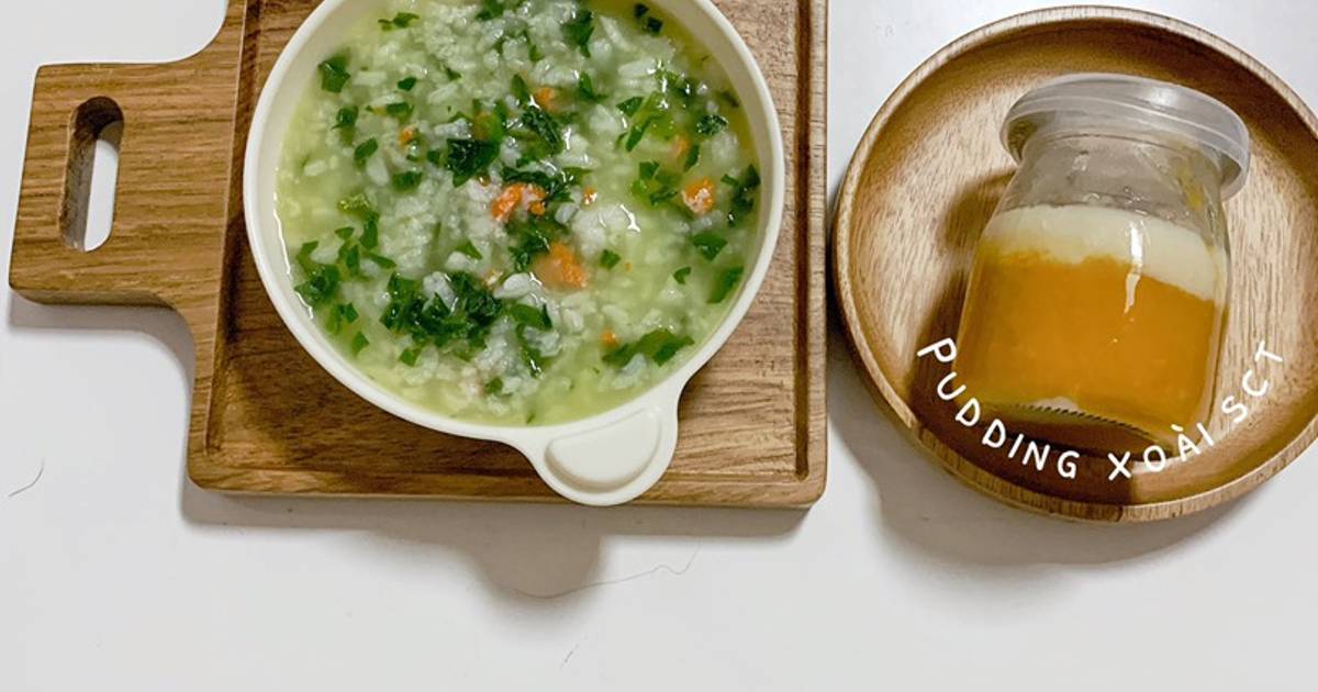 Cháo trứng cua nấu rau mồng tơi