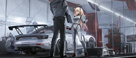 Race Team, Anime Girl, Car Racing, Motorsport 4K Wallpaper Background