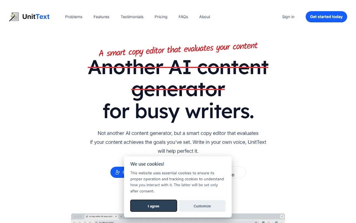 Captura de UnitText - AI copy editor