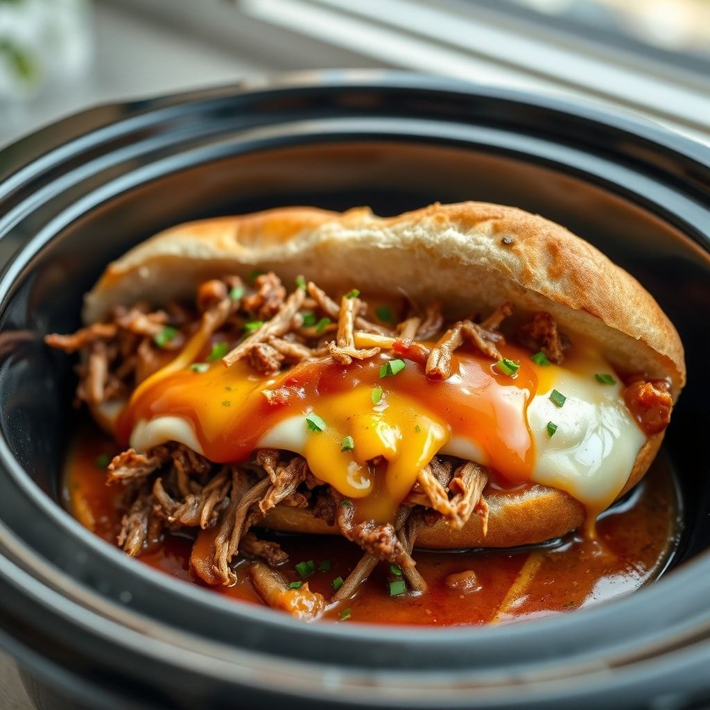 Easy Slow Cooker French Dip Sandwiches with Shredded Beef – 15-Minute Prep